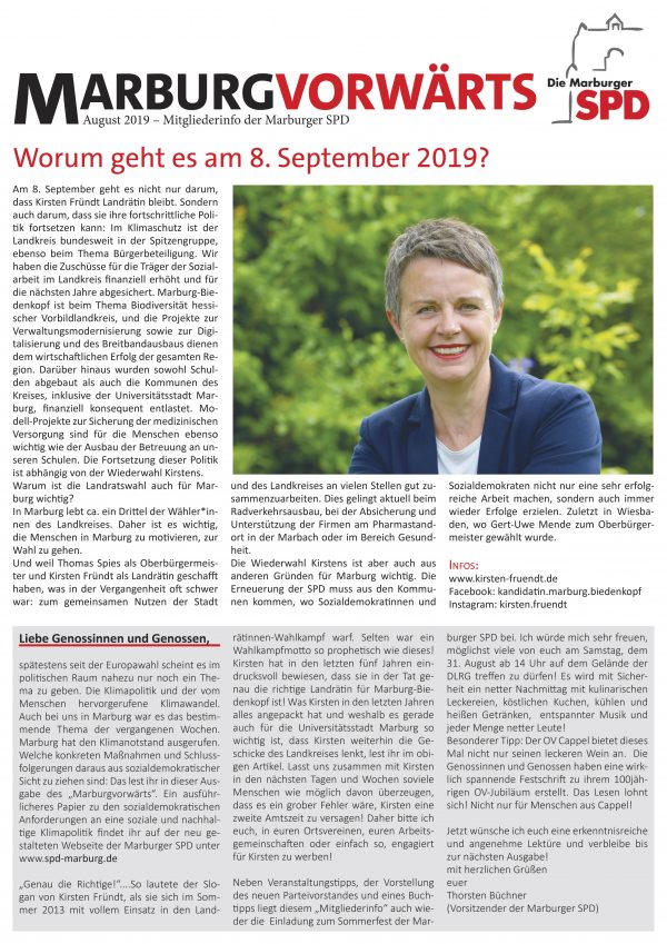 Titelseite des Marburger vorwärts